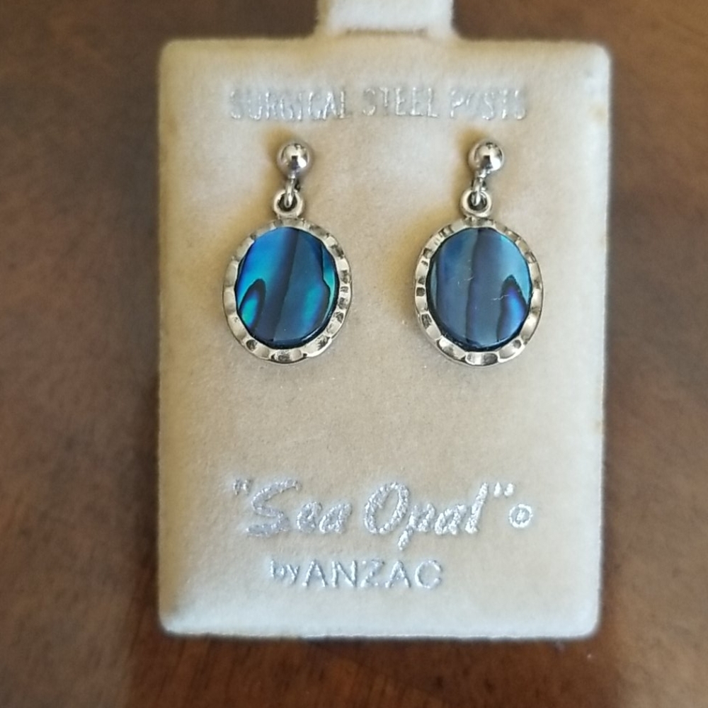 Vintage Sea Opal By Anzac Earrings